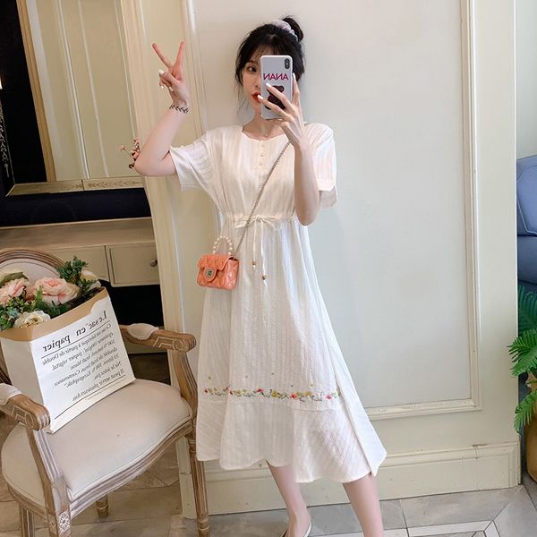 summer new maternity clothes short sleeve floral embroidered dress plus size short sleeve o-neck drawstring pregnant women dress, White
summer new maternity clothes short sleeve floral embroidered dress plus size short sleeve o-neck drawstring pregnant women dress, White