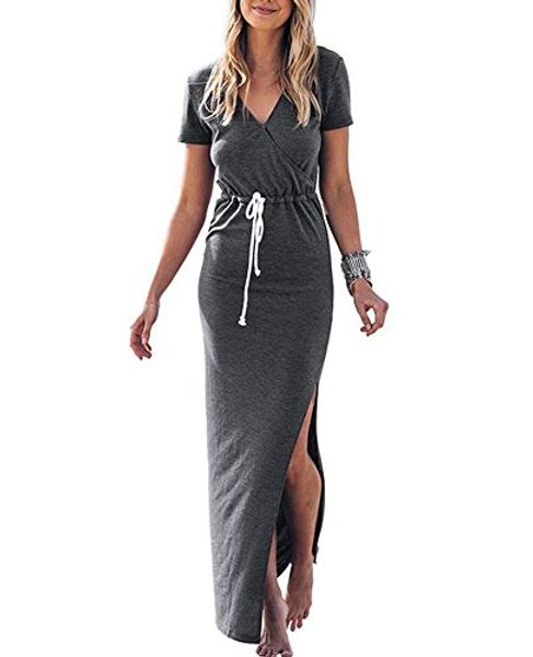oyanus womens deep v neck solid color side split casual beach maxi dress, Black;gray
oyanus womens deep v neck solid color side split casual beach maxi dress, Black;gray