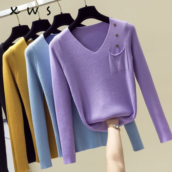 2019 casual autumn winter v neck button knitted pullovers women slim basic sweater solid color jumpers female sweater top, White;black
2019 casual autumn winter v neck button knitted pullovers women slim basic sweater solid color jumpers female sweater top, White;black