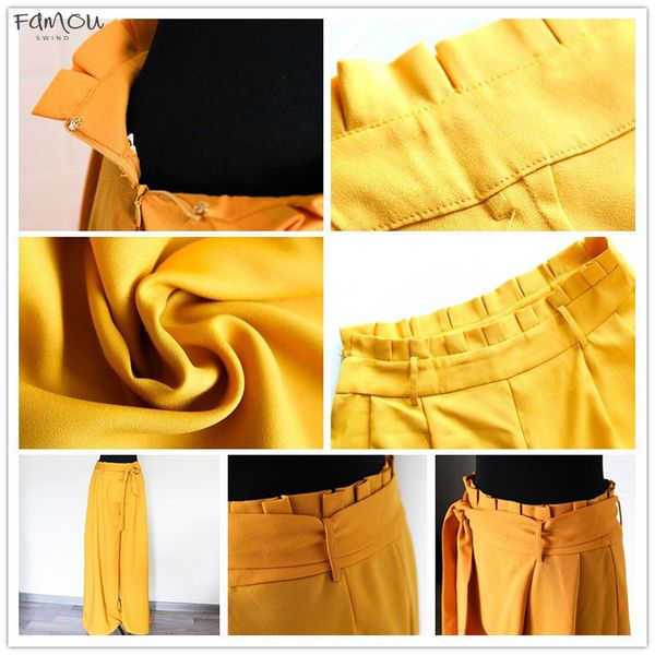 

Waist High Belted Zipper Palazzo Ginger Waist Ruffle Wide Leg Pants Pants Women Elegant Ol Style Trousers