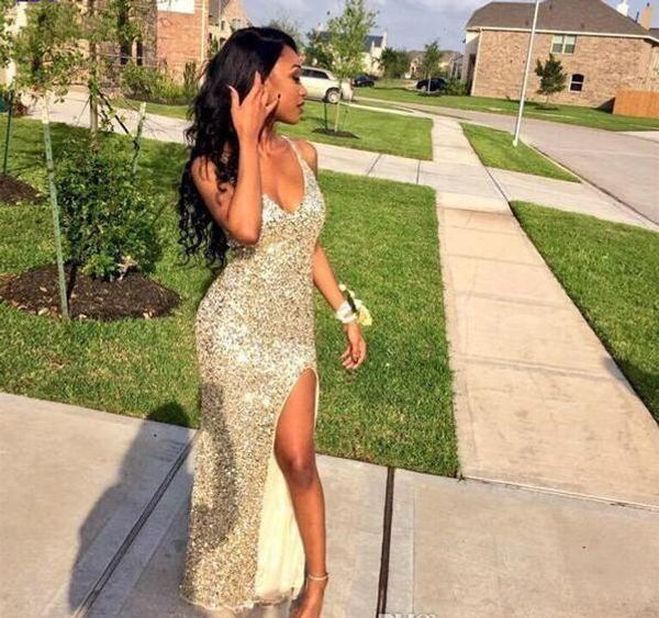 gold sequins long prom dresses v neck thigh high slits magnetic halter vestidos de fiesta 2018 hollow backless mermaid prom gowns, Black
gold sequins long prom dresses v neck thigh high slits magnetic halter vestidos de fiesta 2018 hollow backless mermaid prom gowns, Black