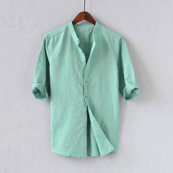 men's summer baggy cotton linen solid half sleeve stand collar shirts camisa masculina 2.19, White;black
men's summer baggy cotton linen solid half sleeve stand collar shirts camisa masculina 2.19, White;black