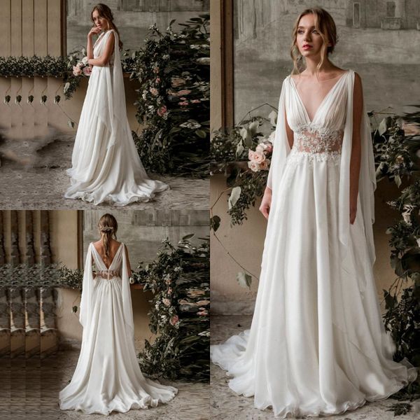 new bohemian wedding dresses a line sheer front neckline lace chiffon country bridal dresses vintage low back long beach gown robe de mariée, White
new bohemian wedding dresses a line sheer front neckline lace chiffon country bridal dresses vintage low back long beach gown robe de mariée, White