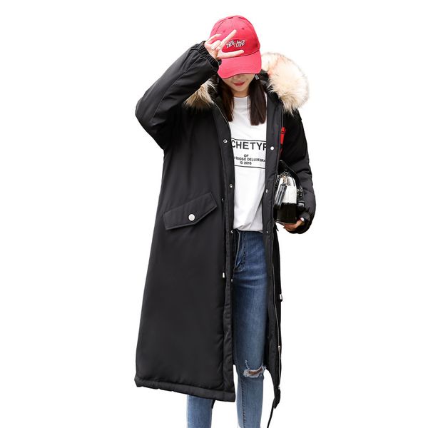 plus fertilizer down cotton suit loose thin long coat, Black