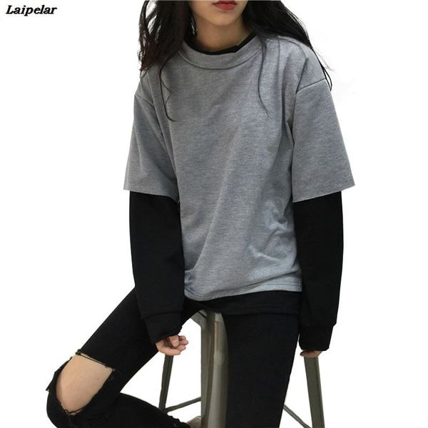 women's hoodies & sweatshirts sweatshirt for women 2021 autumn winter faux 2 pieces o-neck patchwork hoody long sleeve pullover loose, Black
women's hoodies & sweatshirts sweatshirt for women 2021 autumn winter faux 2 pieces o-neck patchwork hoody long sleeve pullover loose, Black