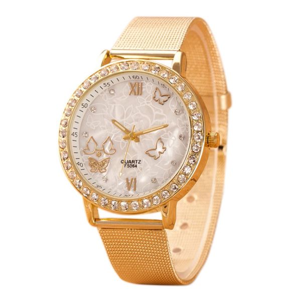 women ladies crystal butterfly gold stainless steel mesh band wrist watch mesh belt casual simple women watch zegarek damski, Slivery;brown
women ladies crystal butterfly gold stainless steel mesh band wrist watch mesh belt casual simple women watch zegarek damski, Slivery;brown