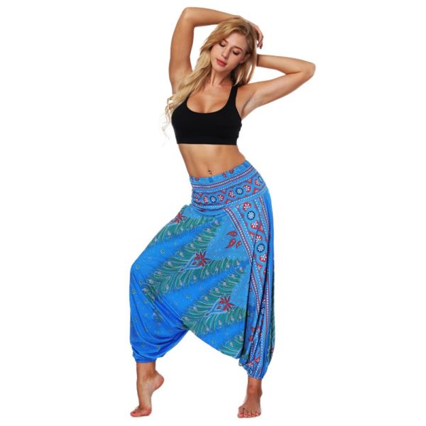 

yoga outfits pants women indonesian national style multicolored printed polyester wide loose bloomers belly dance running sportswear, White;red