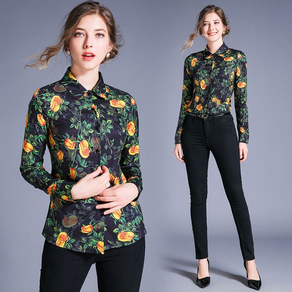 new luxury design spring fall rose printed shirts runway women's long sleeve lapel neck blouses office lady business elegant slim shirt, White
new luxury design spring fall rose printed shirts runway women's long sleeve lapel neck blouses office lady business elegant slim shirt, White