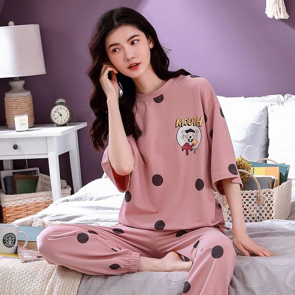 4XL Young Girl Sleepwear Sets Leisure Clothes Spring Thin Short Sleeved Women Pajamas Dot Printing Pyjamas Lovely home clothing
4XL Young Girl Sleepwear Sets Leisure Clothes Spring Thin Short Sleeved Women Pajamas Dot Printing Pyjamas Lovely home clothing