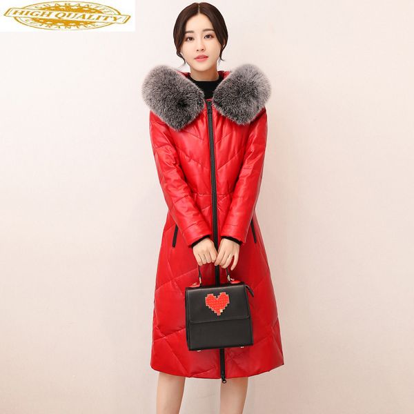genuine leather jacket women fur collar winter down jacket long sheepskin thick red coat macaw cuero genuino kj586, Black
genuine leather jacket women fur collar winter down jacket long sheepskin thick red coat macaw cuero genuino kj586, Black