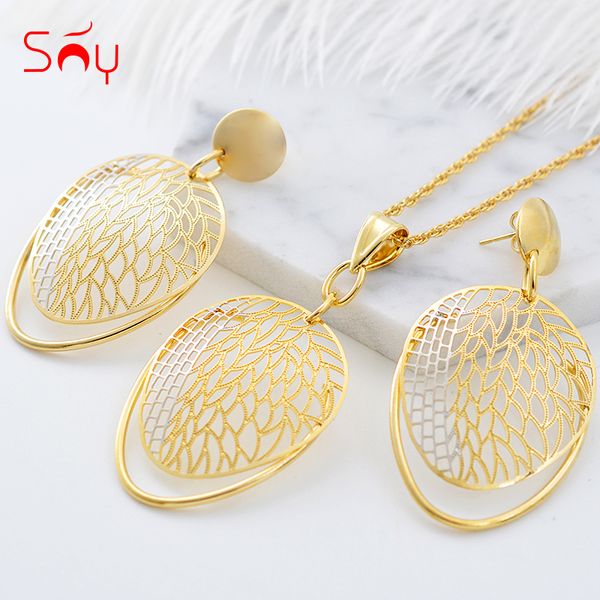 

sunny jewelry fashion jewelry 2019 big earrings pendant necklace sets for women leaves hollow out for party daily wear, Silver