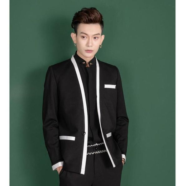 s-6xl 2020 new men's clothing hair stylist fashion model colour-matched collarless small suit jacket plus size singer costumes, White;black
s-6xl 2020 new men's clothing hair stylist fashion model colour-matched collarless small suit jacket plus size singer costumes, White;black