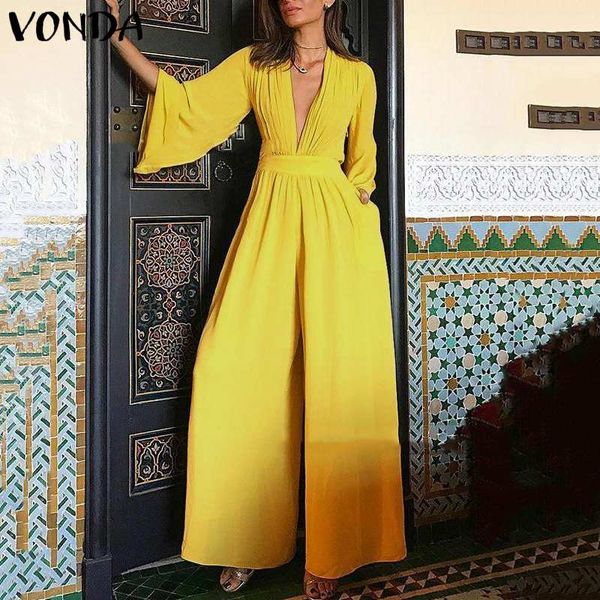 vonda women jumpsuit romper 2020 3/4 flare sleeve v neck playsuit casual wide leg pant vintage overalls plus size playsuit, Black;white
vonda women jumpsuit romper 2020 3/4 flare sleeve v neck playsuit casual wide leg pant vintage overalls plus size playsuit, Black;white