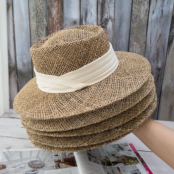 hand-woven seaweed female hollow breathable handmade woven sun flat hat sun hat, Blue;gray
hand-woven seaweed female hollow breathable handmade woven sun flat hat sun hat, Blue;gray
