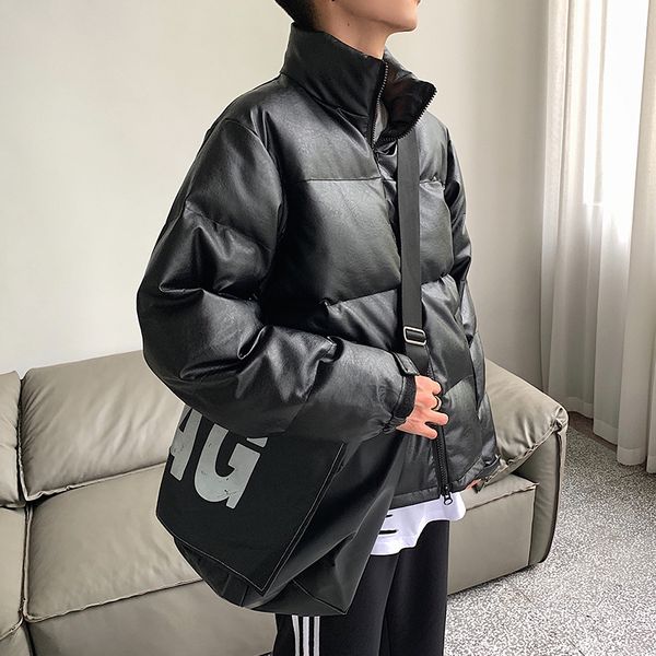 new winter men fashion pu coat full sleeve warm parka oversized jacket and men overcoat, Black
new winter men fashion pu coat full sleeve warm parka oversized jacket and men overcoat, Black