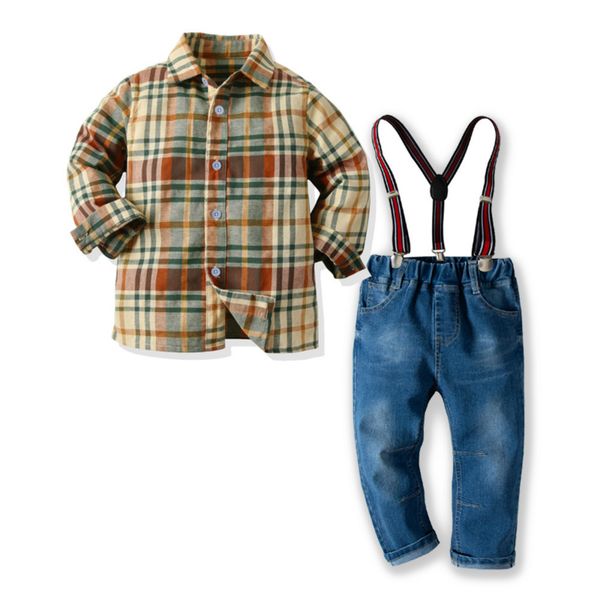 kids clothes set 2020 spring children's shirt plaid shirt boys' plaid long sleeve back belt jeans casual two piece set, White
kids clothes set 2020 spring children's shirt plaid shirt boys' plaid long sleeve back belt jeans casual two piece set, White