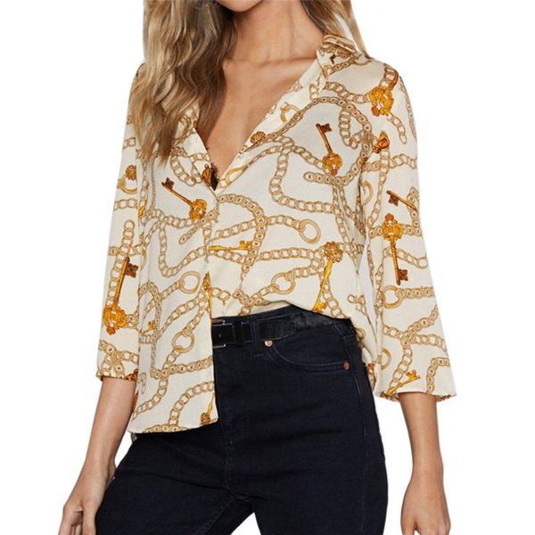 blouse fashion women chain key print retro blouse shirts female loose casual long sleeve shirt for women blusas high street, White
blouse fashion women chain key print retro blouse shirts female loose casual long sleeve shirt for women blusas high street, White
