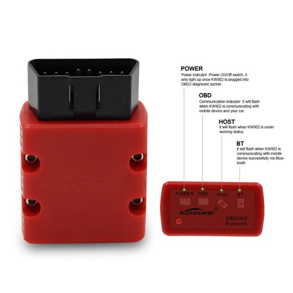 konnwei kw902 elm327 bluetooth 3.0 obd2 obdii for android car engine check diagnostic tester adapter red color 
konnwei kw902 elm327 bluetooth 3.0 obd2 obdii for android car engine check diagnostic tester adapter red color