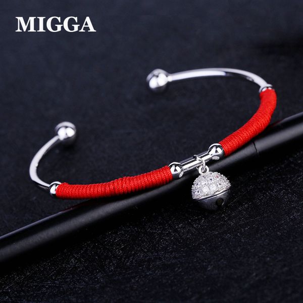 migga red rope twining zircon paved cute bell pendant bangle open design white gold color, Black
migga red rope twining zircon paved cute bell pendant bangle open design white gold color, Black