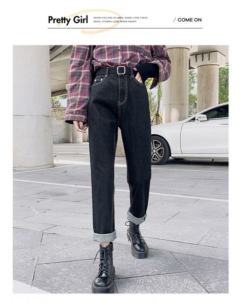 deep blue female temperament elastic waist jeans tassels straight