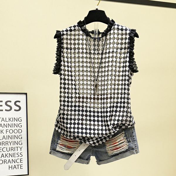 2019 new summer fashion plaid women pullovers large size sleeveless tanks out wear perspective shirts all-match, White
2019 new summer fashion plaid women pullovers large size sleeveless tanks out wear perspective shirts all-match, White