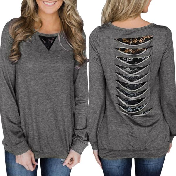 women's sweatshirt pullovers solid hollow back lace insert stitching long sleeve loose casual pullover autumn blouse moletom, Black
women's sweatshirt pullovers solid hollow back lace insert stitching long sleeve loose casual pullover autumn blouse moletom, Black