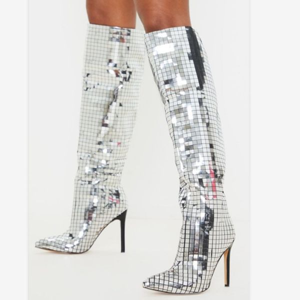 prova perfetto fashion mirror sequin knee-high boots high heels black shining boots silver long leather 2020 party
prova perfetto fashion mirror sequin knee-high boots high heels black shining boots silver long leather 2020 party