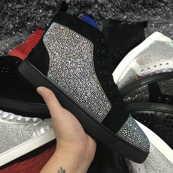 wholesale famous designer brand for men gold silver rhinestone red bottom sneakers lovers genuine leather high casual flats shoes m08375, Black
wholesale famous designer brand for men gold silver rhinestone red bottom sneakers lovers genuine leather high casual flats shoes m08375, Black