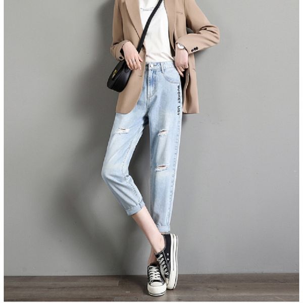 women's jeans spring summer female thin section loose harem pants nine points women hole embroidery fashion casual straight, Blue
women's jeans spring summer female thin section loose harem pants nine points women hole embroidery fashion casual straight, Blue