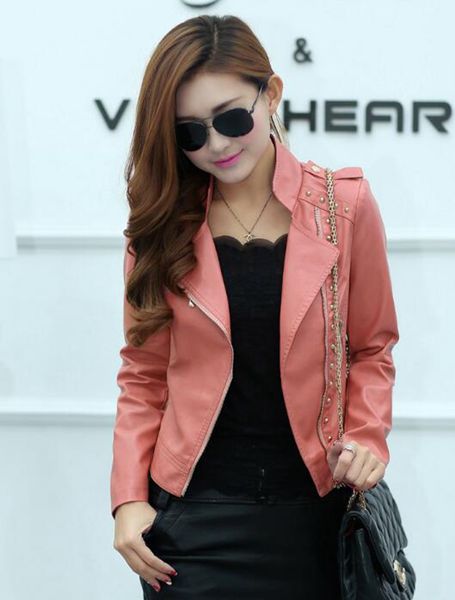 women spring and autumn business english new style boutique personality european and american large size leather coat / m-2xl, Black