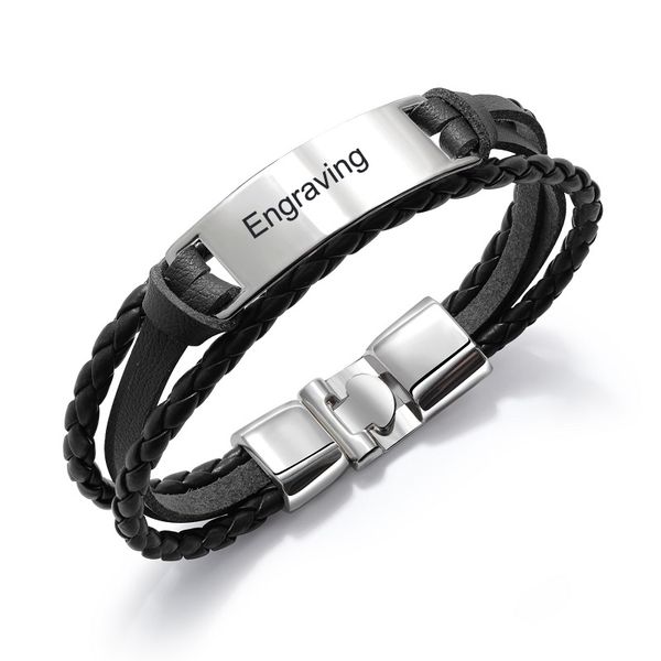 custom engraved vintage black stainless steel engrave name men's bracelet simple smooth leather male accessories, White
custom engraved vintage black stainless steel engrave name men's bracelet simple smooth leather male accessories, White