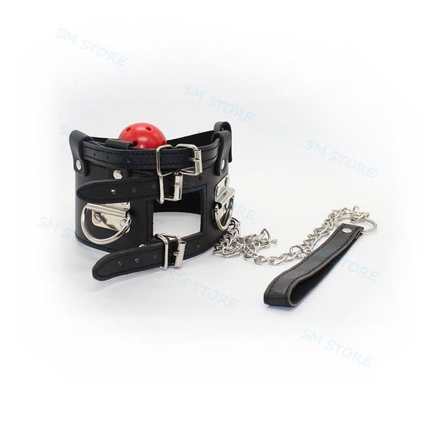 neck open leather gag restriants with ring mouth leash #r52 cuff oral wmomu