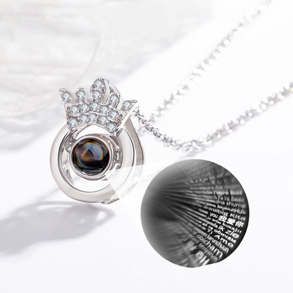 romantic 100 languages i love you crown micro-inlaid projection charm necklace letter crystal pendant necklace female, Silver
romantic 100 languages i love you crown micro-inlaid projection charm necklace letter crystal pendant necklace female, Silver