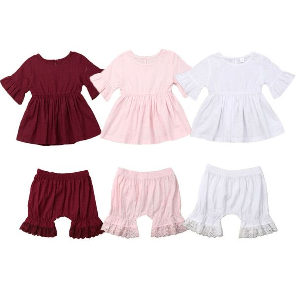 2pcs casual kids outfits set toddler infant baby girl clothes flared +lace shorts cotton kid girls fashion clothes set, White
2pcs casual kids outfits set toddler infant baby girl clothes flared +lace shorts cotton kid girls fashion clothes set, White