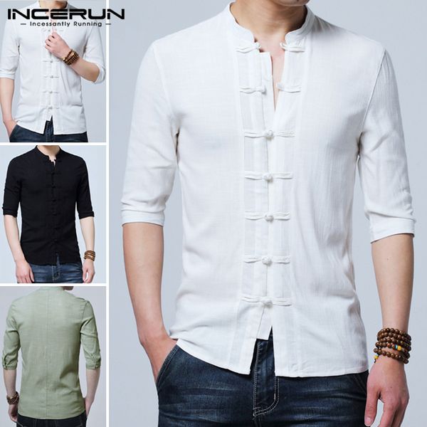 men's casual shirts incerun vintage shirt men half sleeve cotton solid color stand collar button blouse chinese style tang suit, White;black
men's casual shirts incerun vintage shirt men half sleeve cotton solid color stand collar button blouse chinese style tang suit, White;black