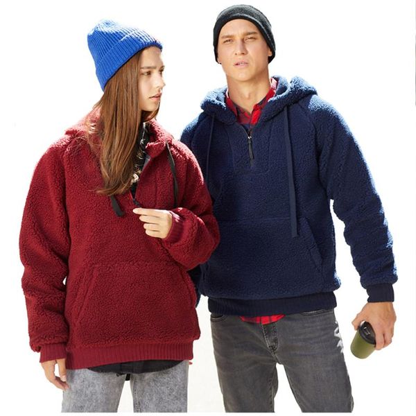 men's and women's autumn and winter lambhair sportswear fashion solid color pullover hooded large pocket warm sportswear, Black
men's and women's autumn and winter lambhair sportswear fashion solid color pullover hooded large pocket warm sportswear, Black