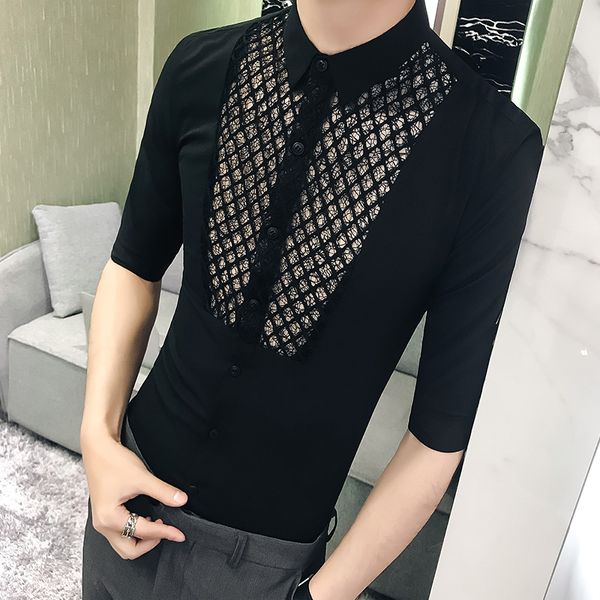 british men shirt casual fashion 2020 summer lace shirt mens dress designer slim fit half sleeve nigth club social shirts, White;black
british men shirt casual fashion 2020 summer lace shirt mens dress designer slim fit half sleeve nigth club social shirts, White;black