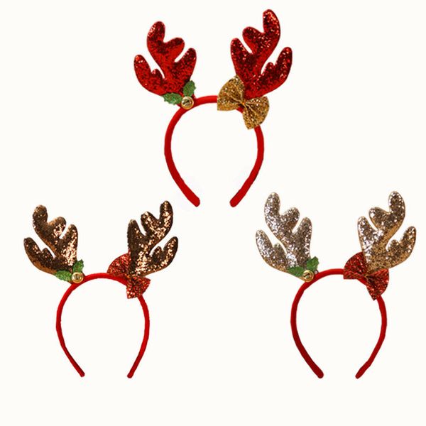2019 New Brand 1 Pcs Lovely Christmas Hair Hoop Santa Reindeer Antler Hat Deer Horn Bow Bell Christmas Hairbands Party Supplies
