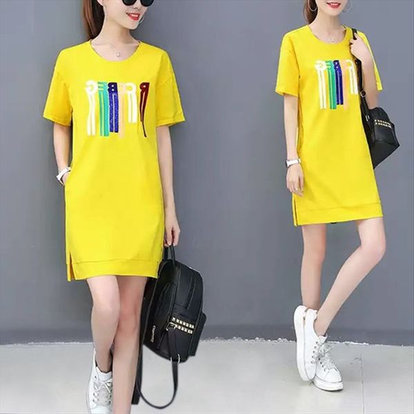 pure cotton short-sleeved t-shirt slim loose large size women's summer dress midi casual printed dress, White
pure cotton short-sleeved t-shirt slim loose large size women's summer dress midi casual printed dress, White