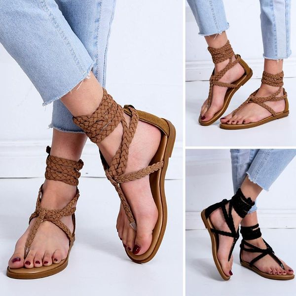 women's sandals ladies summer strap woven toepost ankle flat sandals roman style casual female comfortable beach shoes t9#, Black
women's sandals ladies summer strap woven toepost ankle flat sandals roman style casual female comfortable beach shoes t9#, Black