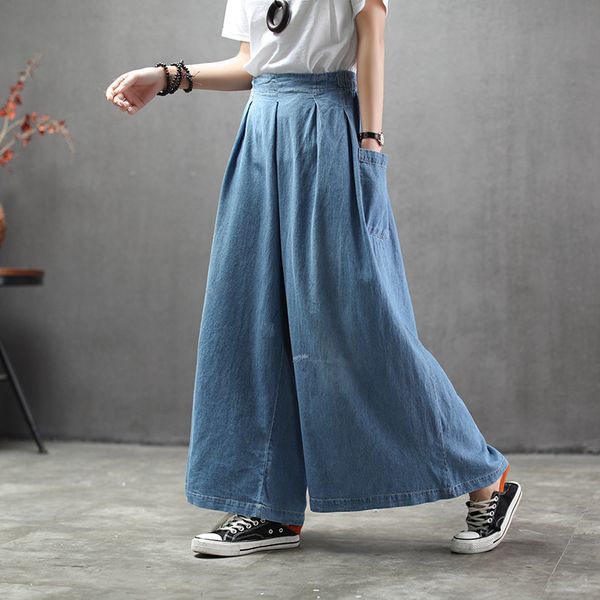 new national style plus size denim ankle-length pants retro washed pocket loose wide leg pants casual woman jeans, Blue
new national style plus size denim ankle-length pants retro washed pocket loose wide leg pants casual woman jeans, Blue