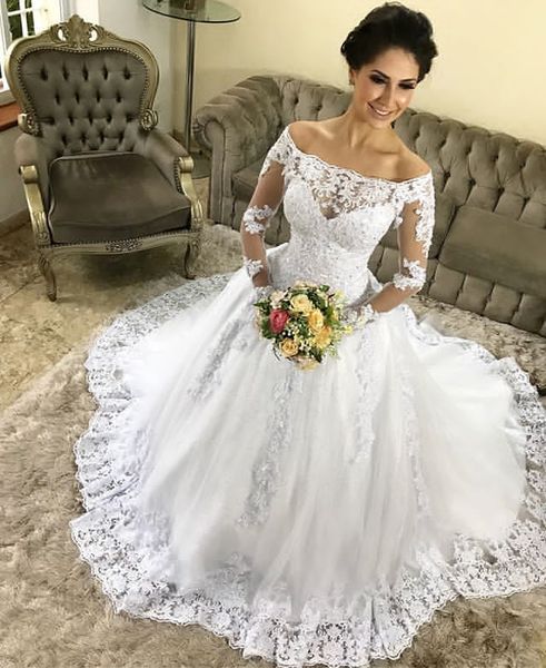 off shoulder vintage lace wedding dresses applique sweep train long sleeves wedding dress bridal gowns robe de mariee vestidos de novia, White
off shoulder vintage lace wedding dresses applique sweep train long sleeves wedding dress bridal gowns robe de mariee vestidos de novia, White