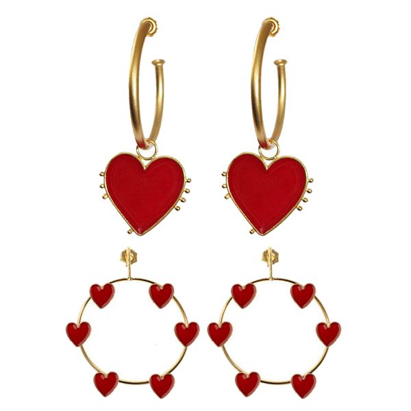 2 pair fashion red heart charm statement earring: 1 pair copper vintage gold big hoop earrings with street style & 1 pcs exagger, Silver
2 pair fashion red heart charm statement earring: 1 pair copper vintage gold big hoop earrings with street style & 1 pcs exagger, Silver
