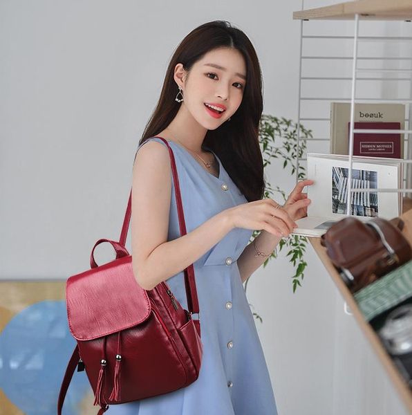 european and american trend new ladies backpack good quality full pu with leather tassel fashion wild backpack