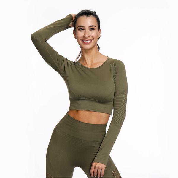 energy seamless crop women stretch fit long sleeve gym yoga with thumb holes sports running shirt women sportswear, White;red
energy seamless crop women stretch fit long sleeve gym yoga with thumb holes sports running shirt women sportswear, White;red