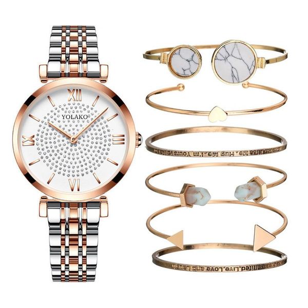 luxury bracelet watch suit 7pcs/set stainless steel golden watch woman hand clock quartz brand wrist watches for women, Slivery;brown
luxury bracelet watch suit 7pcs/set stainless steel golden watch woman hand clock quartz brand wrist watches for women, Slivery;brown