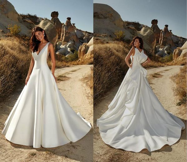 2020 new eddy k wedding dresses satin v neck ruffles a line wedding dress big bow backless bridal gowns, White
2020 new eddy k wedding dresses satin v neck ruffles a line wedding dress big bow backless bridal gowns, White