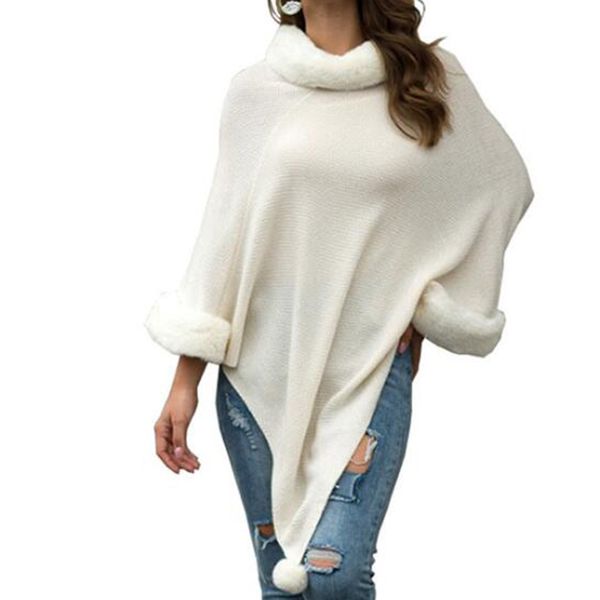 women shawl cloak sweater faux fur collar cape poncho autumn winter turtleneck pullovers batwing sleeve knitting sweater s233, Black
women shawl cloak sweater faux fur collar cape poncho autumn winter turtleneck pullovers batwing sleeve knitting sweater s233, Black
