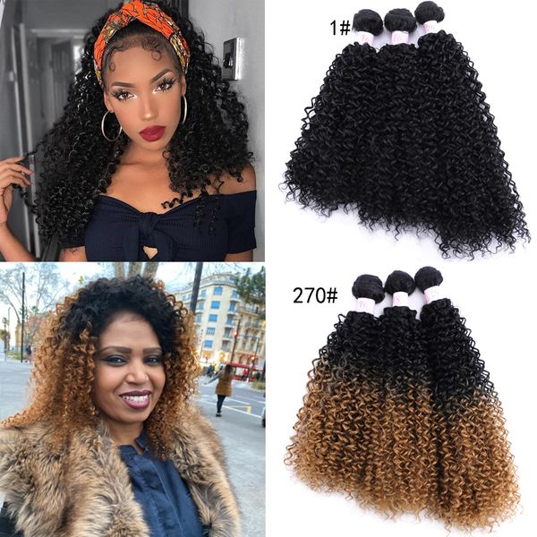 

ombre blonde afro kinky curly hair weave high temperature fiber synthetic hair extensions 16-20 inch 70g/piece deep curly hair bundles