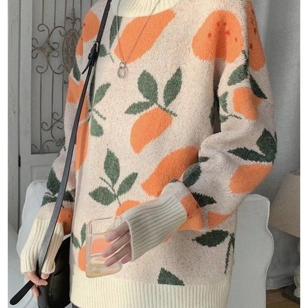 women vintage turtleneck sweater long sleeve print sweaters knitted pullover casual loose jumper, White;black
women vintage turtleneck sweater long sleeve print sweaters knitted pullover casual loose jumper, White;black